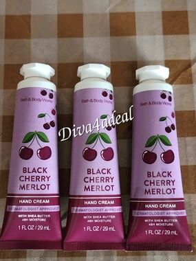 3X Bath & Body Works BLACK CHERRY METLOT 1oz Mini Hand Cream Bundle